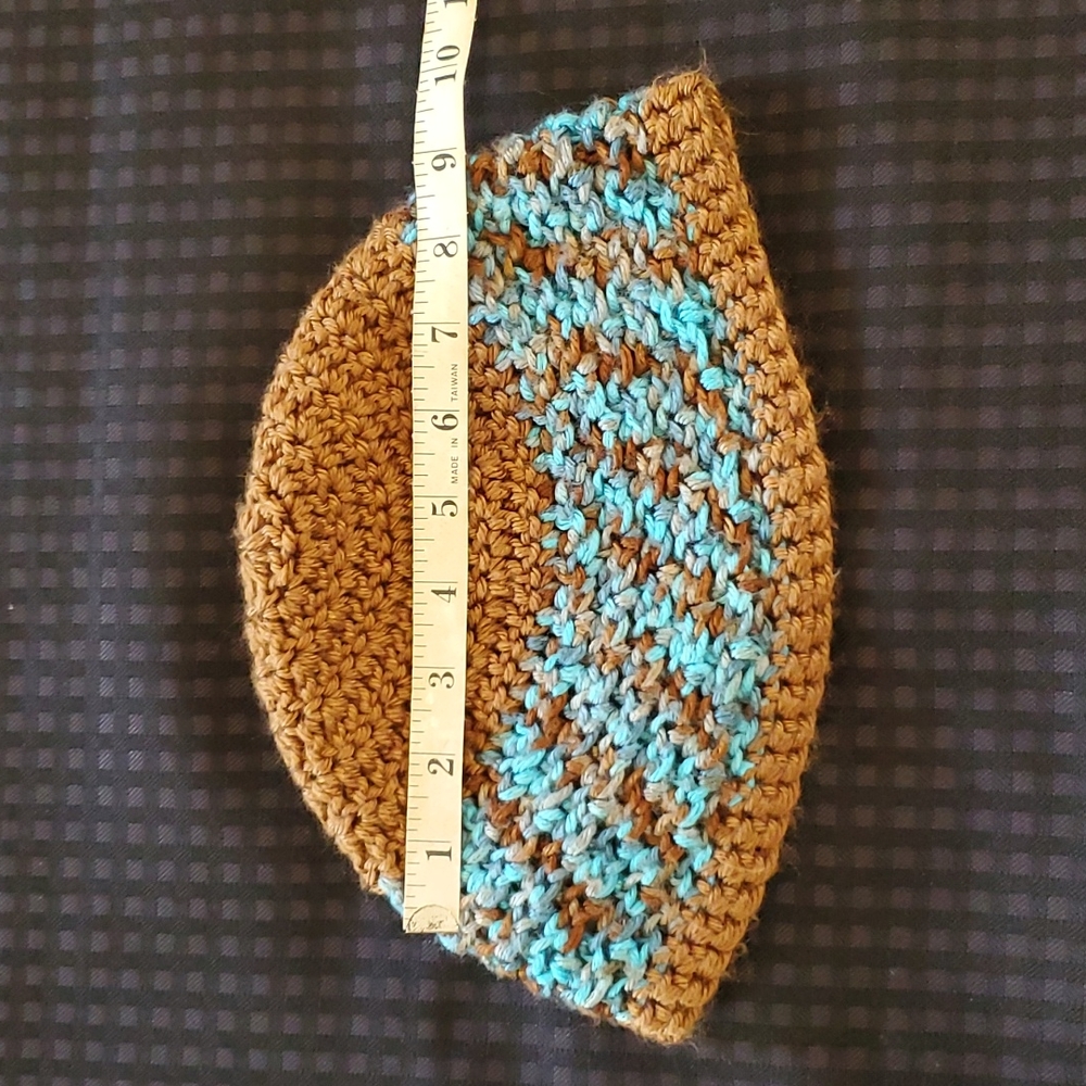 Handmade, crocheted, beanie, brown & blue, unisex, hat, one size fits most - Picture 5 of 6